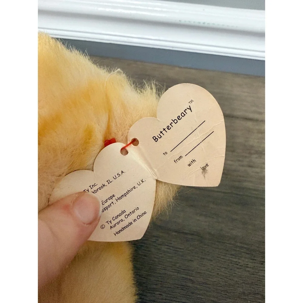 Vintage 1999 Ty Beanie Buddy‎ Butterbeary Bear with Gold Neck Ribbon